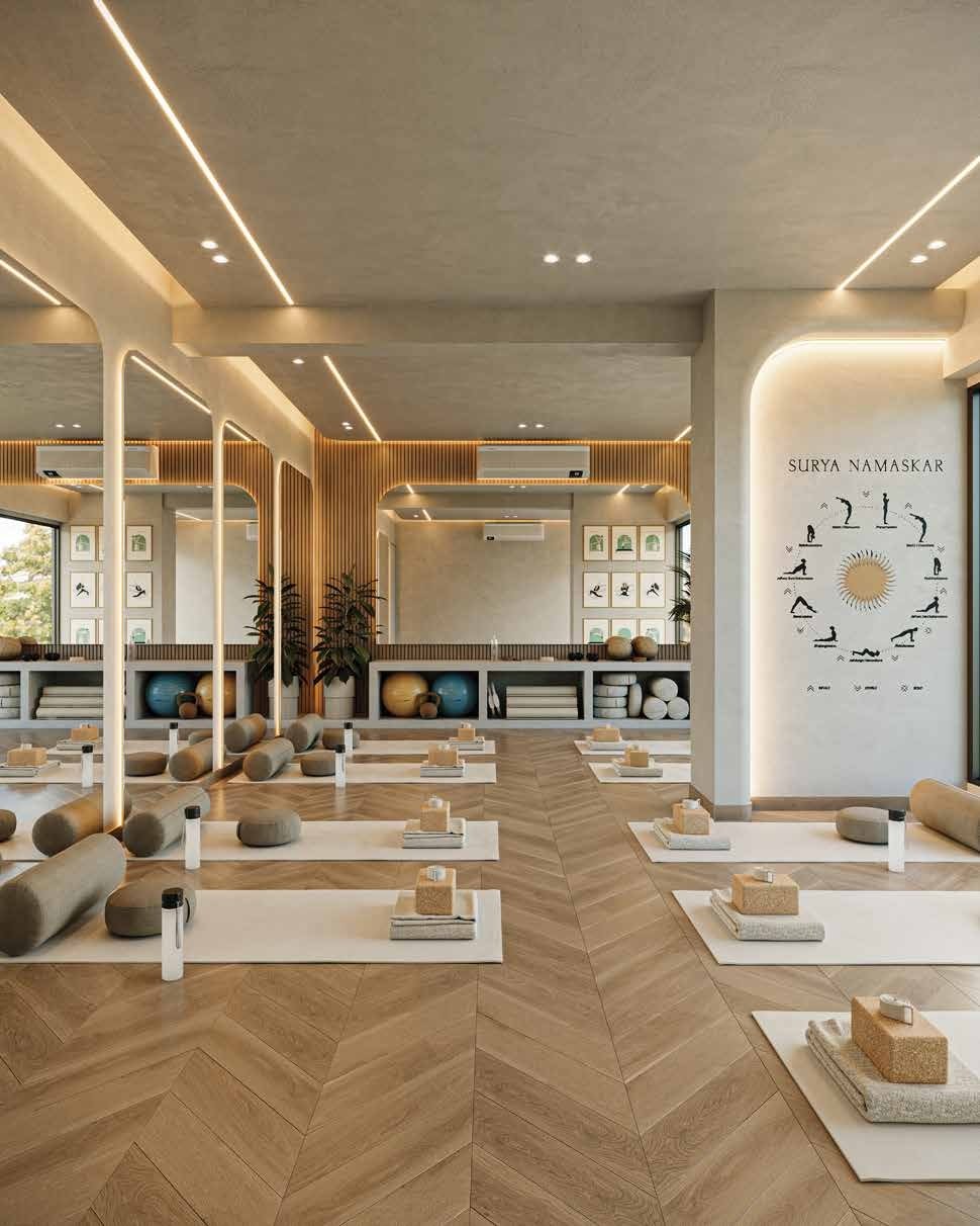 Luxury Residential Tower with Serene Yoga Terrace and Scenic City Views